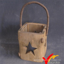 Hand Carved Christmas Home Hanging Wood Lantern with Star